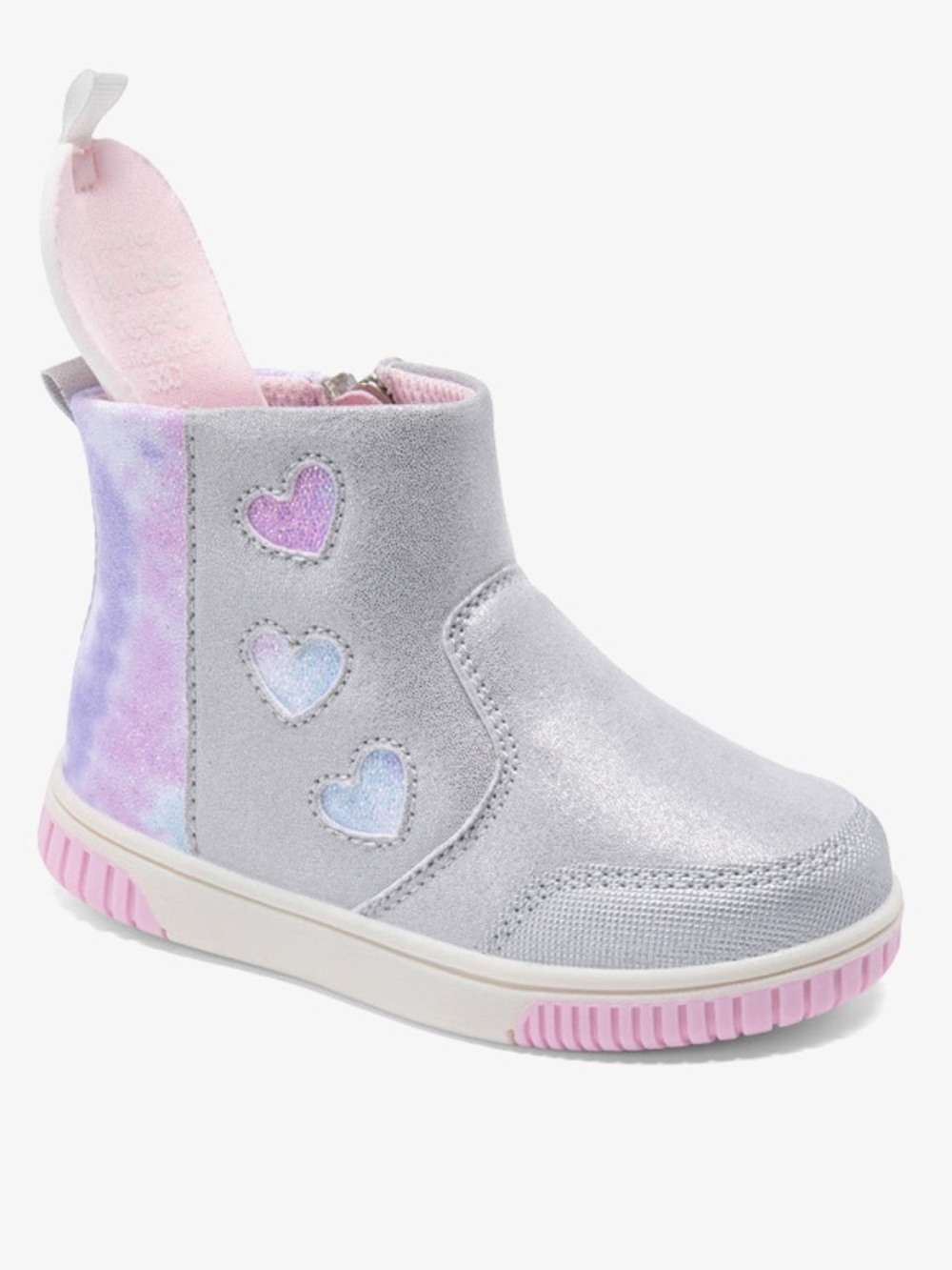 Stride Rite Girls' Silver Ankle Boots with Pastel Purple & Pink Accents Size 5 - Picture 6 of 16